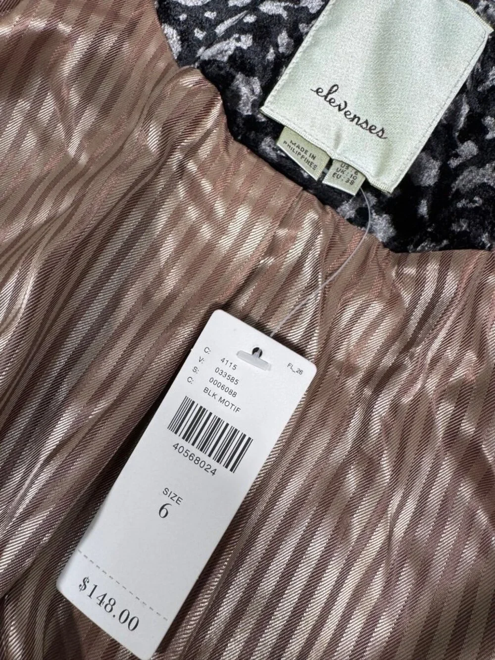 Anthropologie Elevenses Black Metallic Floral Velvet Blazer 6 Philippines Lined - Picture 4 of 12